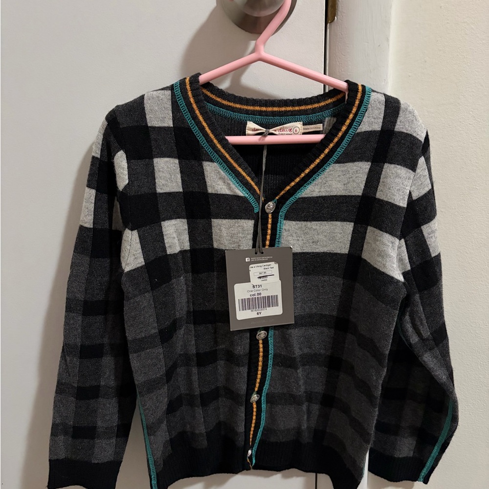Checkered Cardigan with Colorful Trim